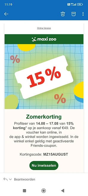 15% korting Maxi Zoo
