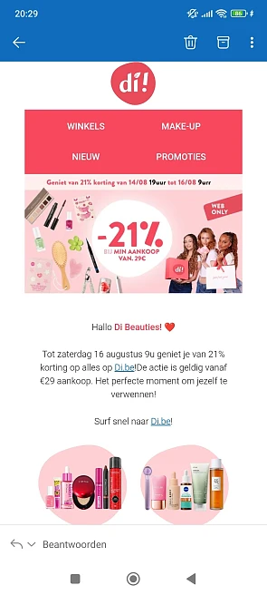 21% korting op alles op Di.be