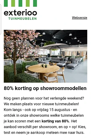 80% korting op showroommodellen bij Exterioo