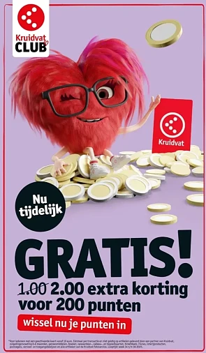 Kruidvat €2 i.p.v. €1 extra korting voor 200 punten vanaf €10