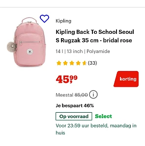 Kipling roze rugzak 35 cm -46: op bol.com