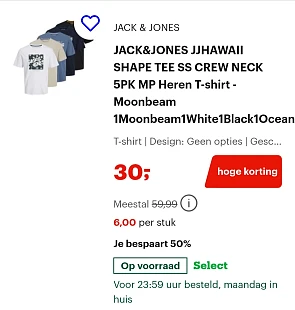 Jack&jones heren t-shirts 5pack enkel S en M -50% op bol.com
