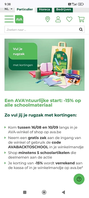 -15% op alle schoolmateriaal bij ava