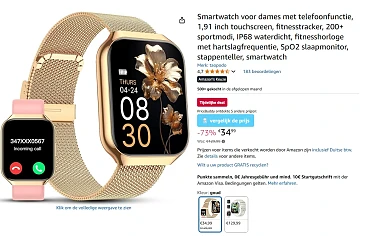 Taopodo P98 smartwatch voor dames kleur goud -73%