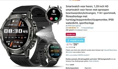 Smartwatch voor heren -87% bij amazon.de