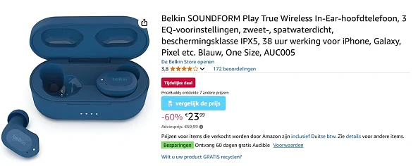 Belkin SOUNDFORM Play In-Ear-hoofdtelefoon -60%