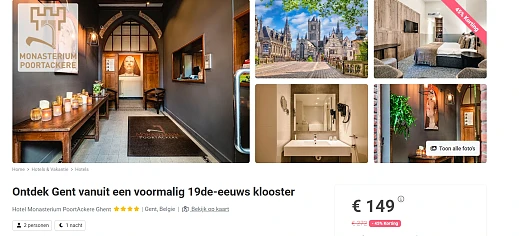 Logeren in een voormalig klooster? Ontdek het bruisende Gent incl ontbijt 149€ voor 2personen!