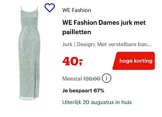 WE Fashion Dames jurk met pailletten -67% op bol.com