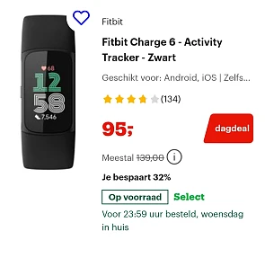 Dagdeal Fitbit Charge 6 - Activity Tracker - Zwart -32% op bol.com