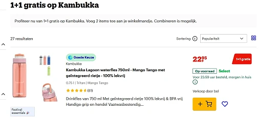 Waterflessen van Kambukka 1+1 gratis