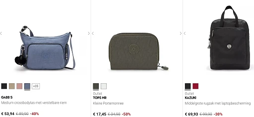 Tot -50% + nog eens -20% extra korting in de Kipling outlet 🎒