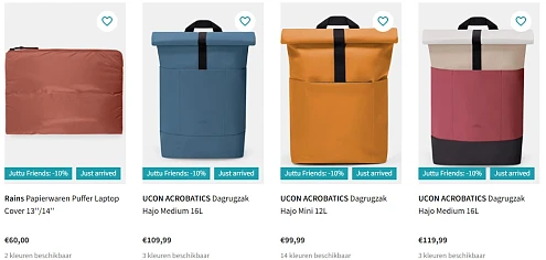 -10% op rugzakken, drinkflessen en laptop sleeves bij Juttu