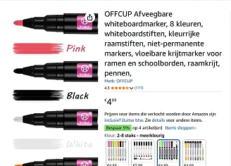 Afveegbare raam en schoolbord stiften 8 stuks voor 4.89€