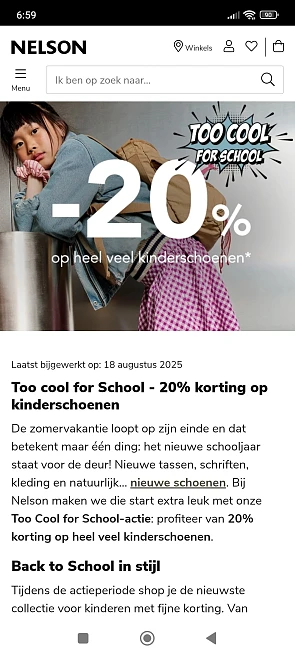 20% korting op heel veel kinderschoenen bij nelson