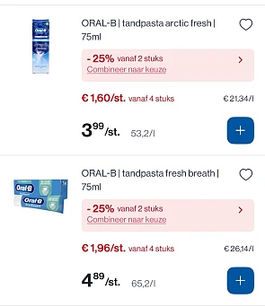 Oral B tandpasta’s met een mooie dubbele korting bij Collect en go