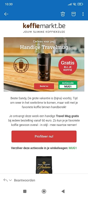 Gratis travel mug bij koffiemarkt