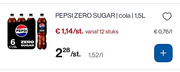 Pepsi cola zero 1,5L voor 0,76€/L bij Colruyt en Collect en go
