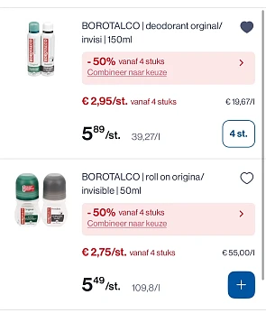 Borotalco deo’s goedkoper -50% korting bovenop bij Collect en go