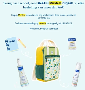 Gratis rugzak bij Mustela verzorging 🎒 + gratis mini