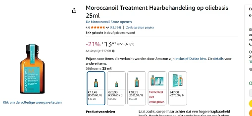 Moroccanoil Treatment Haarbehandeling op oliebasis 25ml