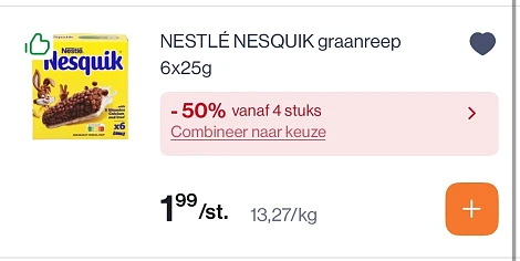 Nesquick Graanrepen 6 stuks voor 1,99€ + 50% korting bij colruyt