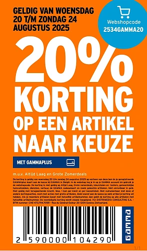 20% korting op een artikel naar keuze bij GAMMA