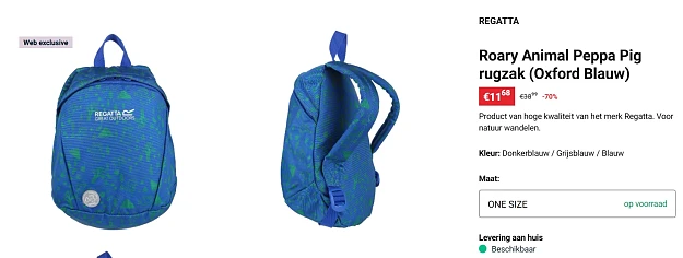 -70% op rugzakken Peppa Pig (Web only)