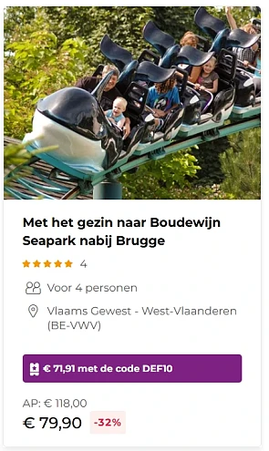< €18,00 voor Boudewijn Seapark via Bongo