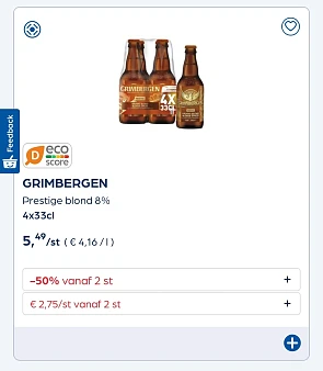 Grimbergen prestige blond 8% 4x33 cl de helft goedkoper -50% bovenop bij Collect en go