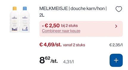 Melkmeisje douche karn/hon 2 L -2,50€ extra bij Collect en go