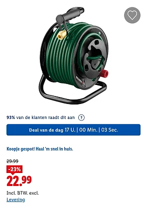 Perslucht slanghaspel 20 m -23% op lidl.be