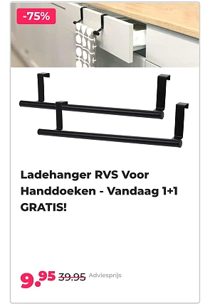 Ladehanger RVS voor handdoeken - Vandaag 1+1 gratis! -75% op voordeelvanger.nl