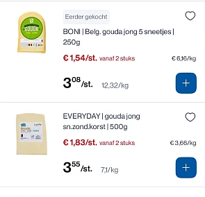 Mooie korting op Gouda jonge kazen sneetjes tot -50% bij Colruyt en Collect en go