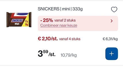 Snickers en Twix mini met een mooie korting bij Collect en go