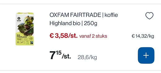 Oxfam fairtrade koffie highland bio 250 gram -50% bij Collect en go