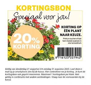 20% korting op één plant naar keuze bij Tuincentrum Meijers
