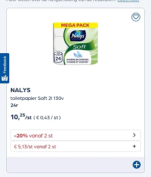 Nalys toiletpapier en keukenrol goedkoper met dubbele korting bij Collect en go