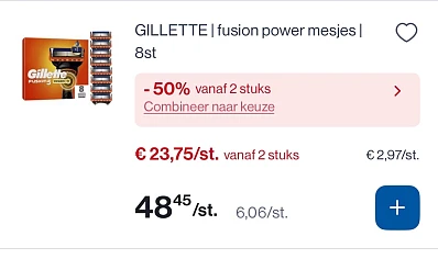 Mooie promo op Gillette scheermesjes 50% korting bovenop kortingsprijs
