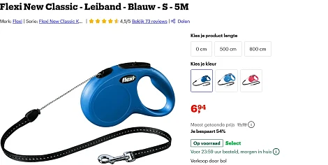 Flexi New Classic - Leiband - Blauw - S - 5m