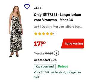 Only lange jurk maat 36 -50% op bol.com