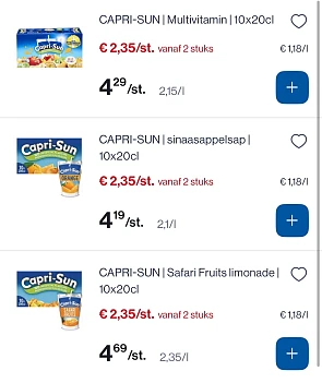 Capri sun drankjes 10x20 cl tot-50% bij Collect en go en Colruyt