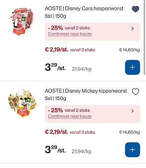Aoste Disney worstjes 5 stuks -25% extra bij Collect en go
