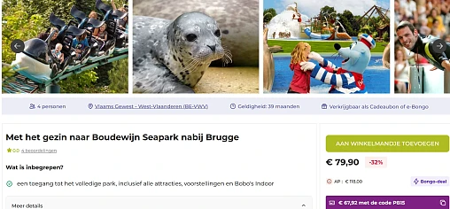 < €17,00 voor Boudewijn Seapark via Bongo