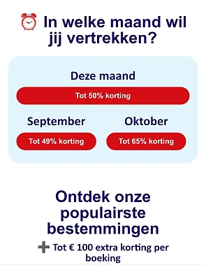 Tot -65% op Last Minutes ➕ € 100 extra korting