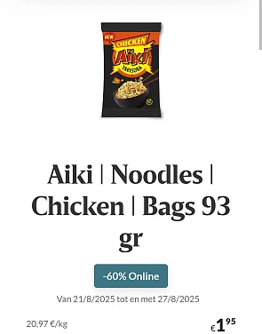 Delhaize online -60% Aiki noodles chicken bags 93 gr