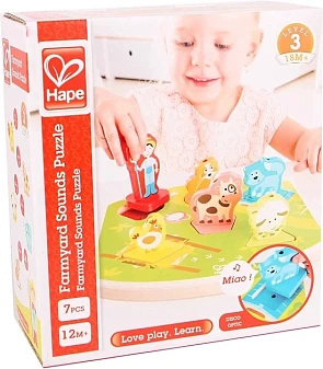 Hape puzzels: Boerderij-geluiden & dierenrijk