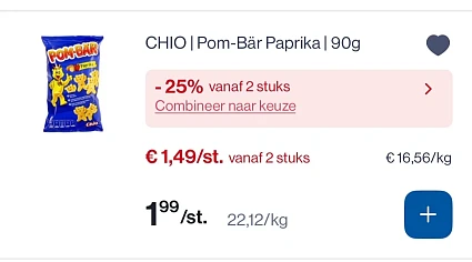 Chio pom bar paprika 90 gram -25% extra bovenop goedkopere prijs