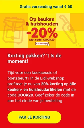 20% korting op het volledige keuken - en huishoudenassortiment