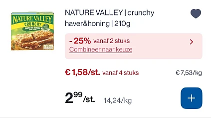 Nature valley koekjes 25% extra korting bij Collect en go