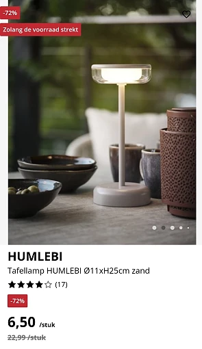 Tafellamp aan 72% korting